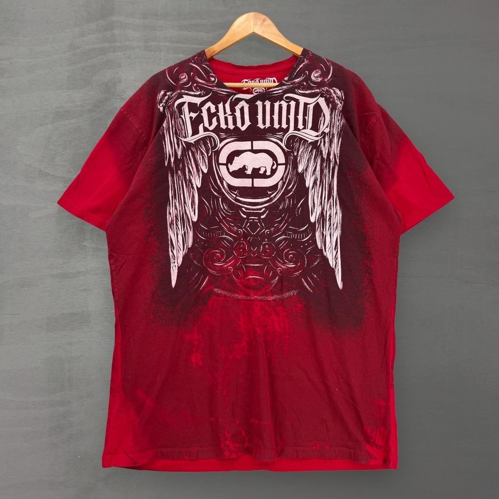 Y2K Ecko Unltd MMA T-Shirt Red Graphic Rhino Wings Gothic 2XL